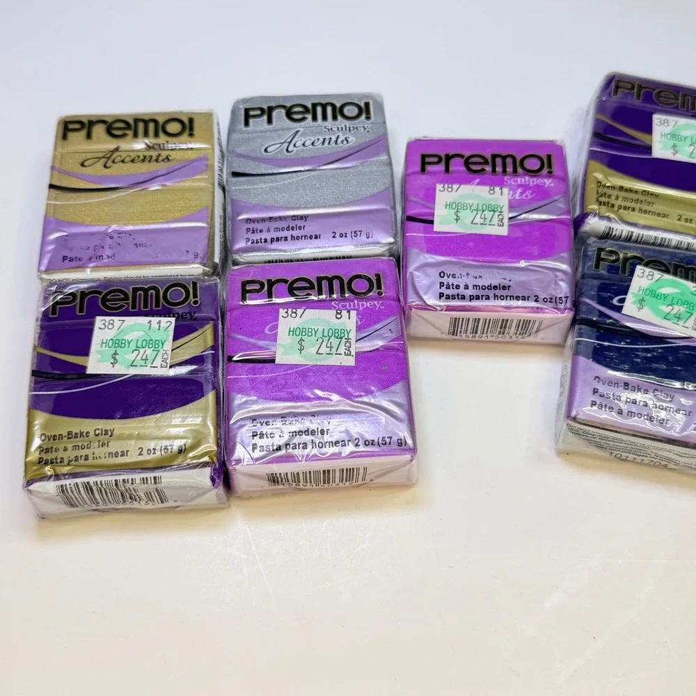 Sculpey Premo Accents Polymer Clay Lot 9 Bars 2oz Metallic Purple Green Ecru